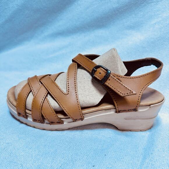 Dansko Women Tan Leather‎ Wedge Slingback Sandals Size 10-10.5 -EU 40 - Picture 1 of 8